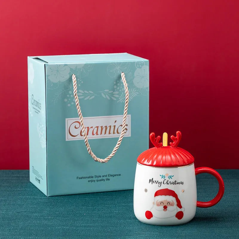 Christmas Mug With Lid Spoon Snowman Ceramic Mug - Bellarte Enchanté Christmas Mug With Lid Spoon Snowman Ceramic Mug